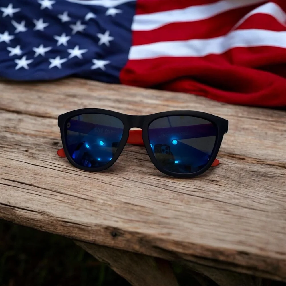 Unisex Knockaround Sunglasses Blue Polarized Lenses with American Flag Design - Picture 1 of 6